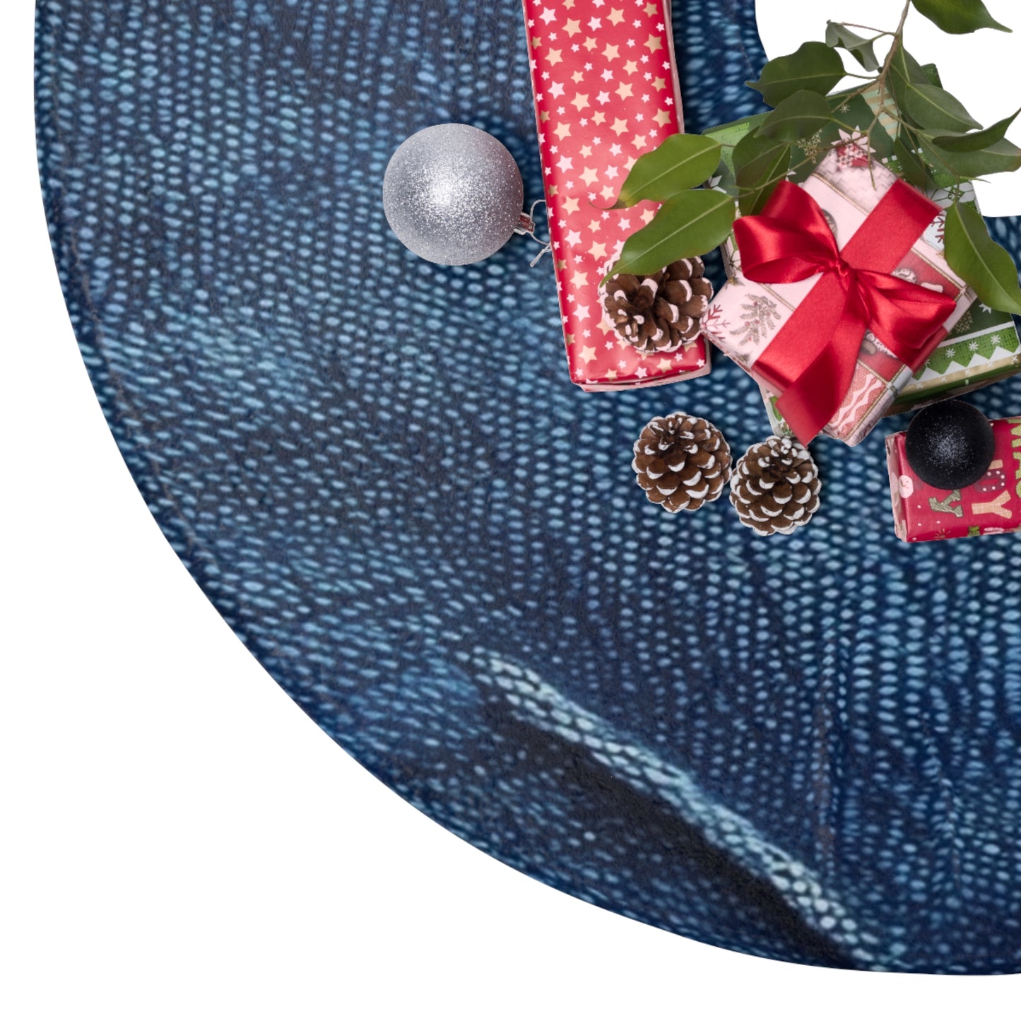 Dark Blue: Distressed Denim-Inspired Fabric Design - Christmas Tree Skirts