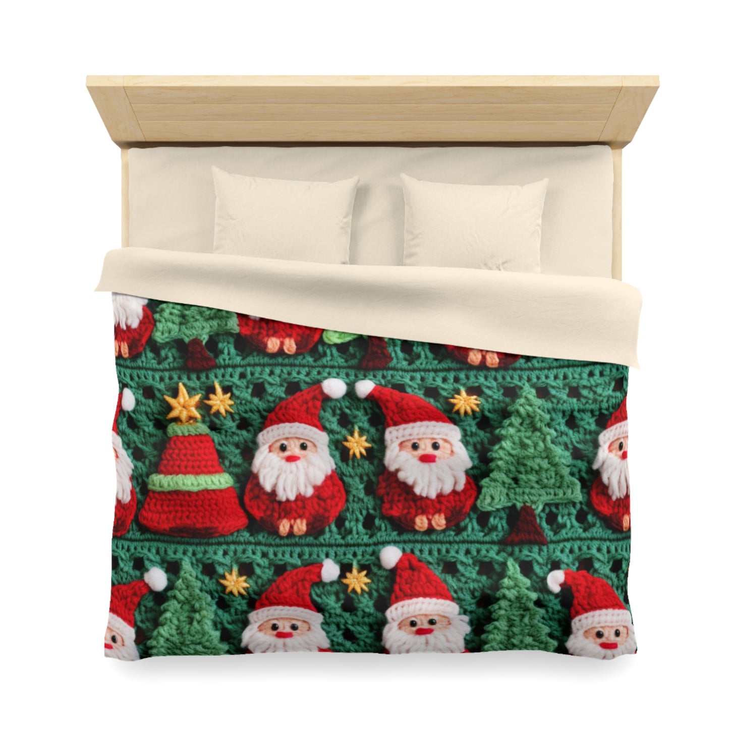 Santa Claus Crochet Pattern, Christmas Design, Festive Holiday Decor, Father Christmas Motif. Perfect for Yuletide Celebration - Microfiber Duvet Cover