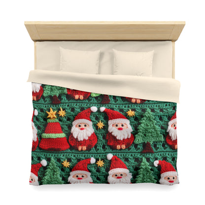 Santa Claus Crochet Pattern, Christmas Design, Festive Holiday Decor, Father Christmas Motif. Perfect for Yuletide Celebration - Microfiber Duvet Cover