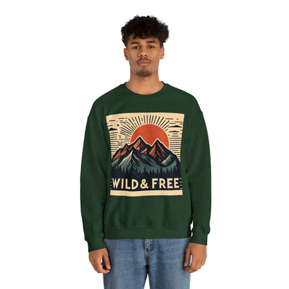 Wild and Free - Trendy Hiking and Camping - Unisex Heavy Blend™ Crewneck Sweatshirt