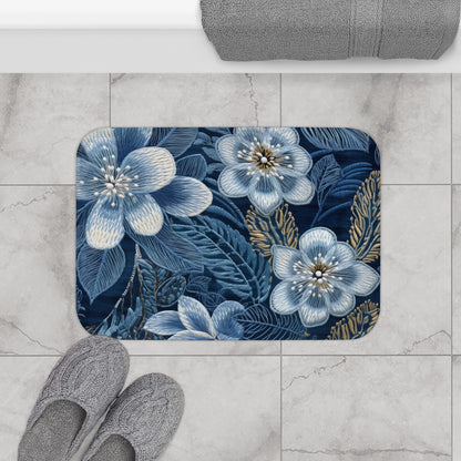 Bordado de flores en flor floral en estilo denim - Alfombra de baño