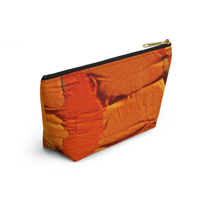 Fiery Citrus Orange: Edgy Distressed, Denim-Inspired Fabric - Accessory Pouch w T-bottom