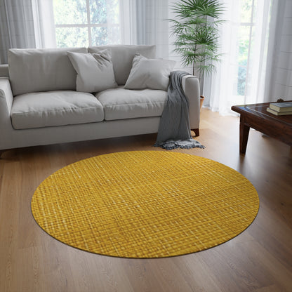 Radiant Sunny Yellow: Denim-Inspired Summer Fabric - Round Rug