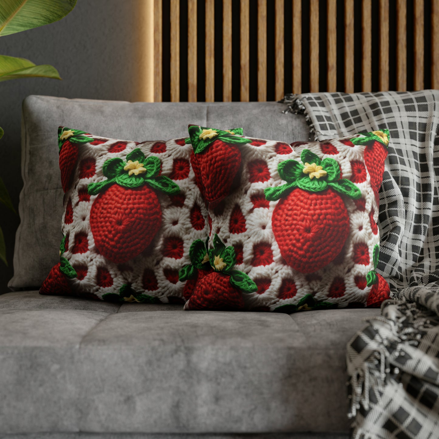 Strawberry Crochet Pattern - Amigurumi Strawberries - Fruit Design for Home and Gifts - Spun Polyester Square Pillow Case