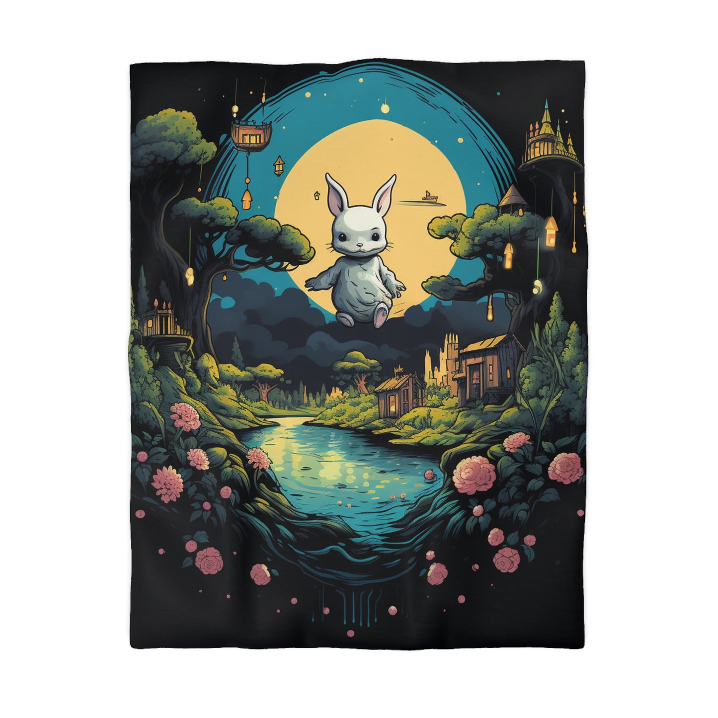 White Rabbit Mystery Psychedelic Fantasy Anime Cartoon Bunny - Funda nórdica de microfibra 