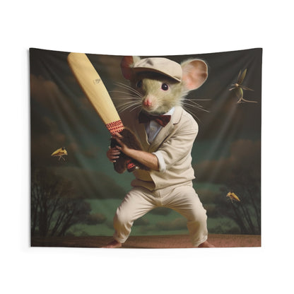 Mouse Cricket Batting, Wicket, Ball Hitting Stump, Howzat Moment - Indoor Wall Tapestries