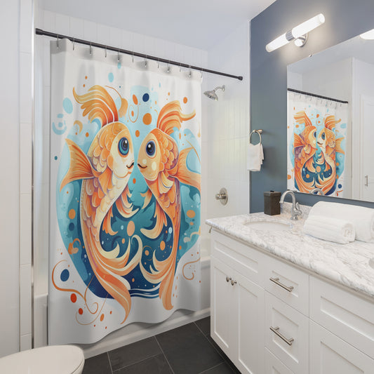 Charming Cartoon Fish Pisces - Dreamy Zodiac Illustration - Shower Curtains