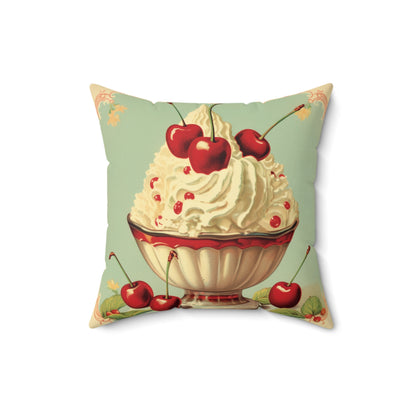 Retro Ice Cream Sundae Parlor Scoop Diner Dessert Art -Spun Polyester Square Pillow