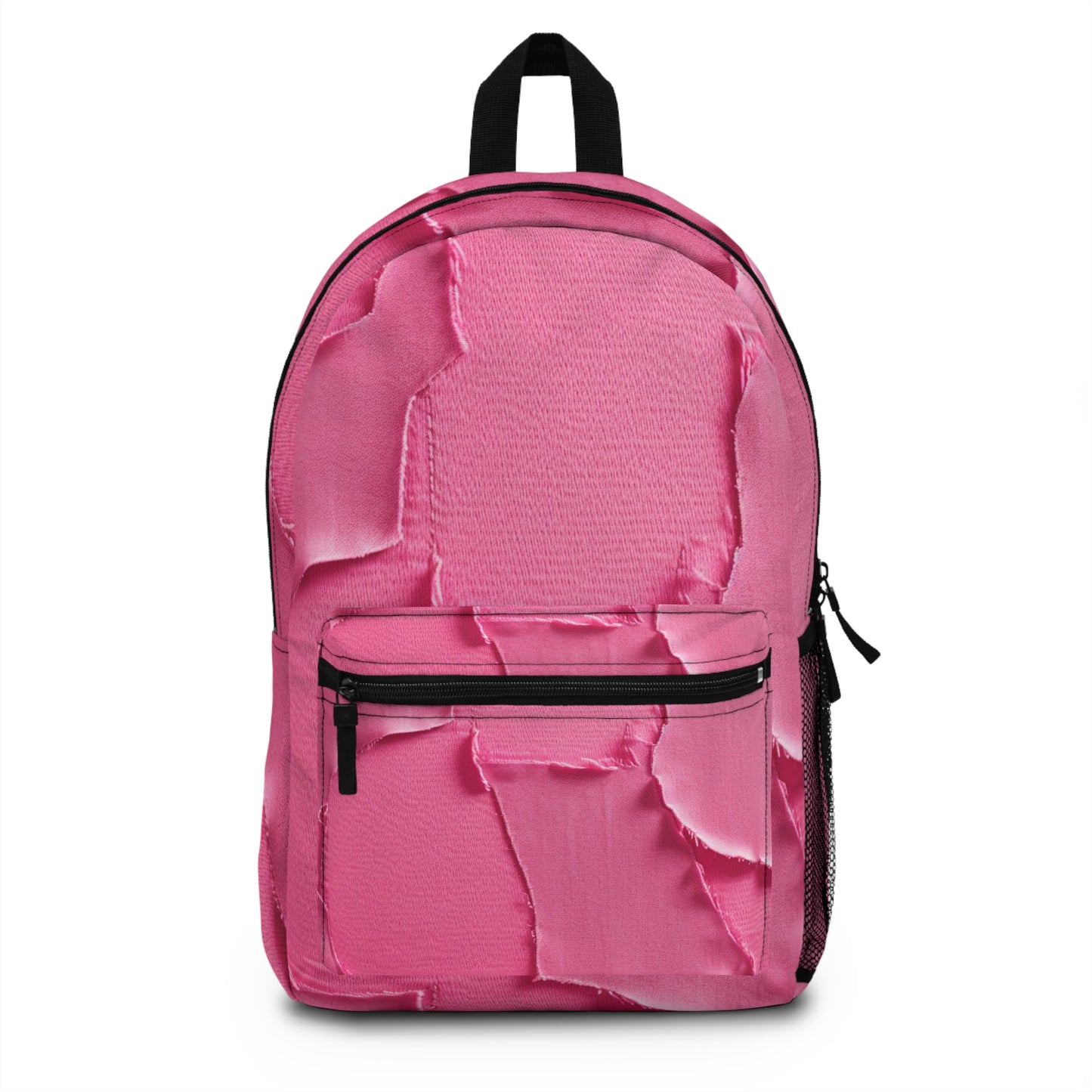 Distressed Neon Pink: Edgy, Ripped Denim-Inspired Doll Fabric - Backpack