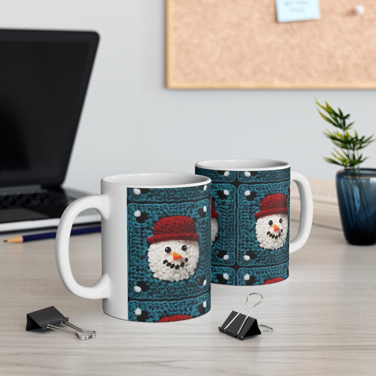 Snowman Crochet Craft, Festive Yuletide Cheer, Winter Wonderland - Ceramic Mug 11oz