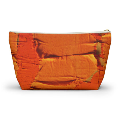 Fiery Citrus Orange: Edgy Distressed, Denim-Inspired Fabric - Accessory Pouch w T-bottom