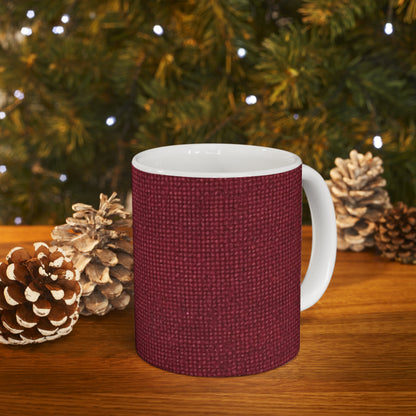 Seamless Texture - Maroon/Burgundy Denim-Inspired Fabric - Ceramic Mug 11oz