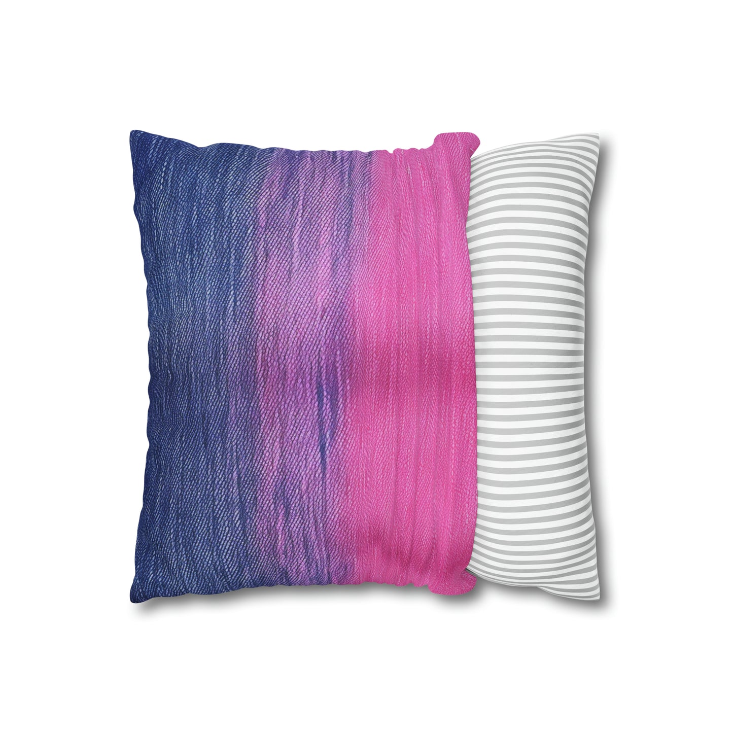 Delicia dual: Ensueño de mezclilla azul y rosa mitad y mitad - Funda de almohada cuadrada de poliéster hilado 