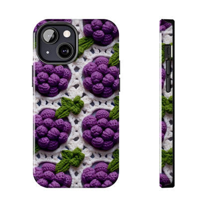 Crochet Grapes Pattern - Granny Square Design - Fresh Fruit Pick - Orchard Purple Snack Food - Tough Phone Cases