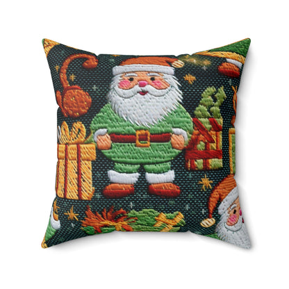 Christmas Santa Claus - Embroidered Presents - Festive Winter Wonderland - Deck the Halls Design - Spun Polyester Square Pillow