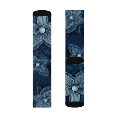 Hawaiian Flower Design - Denim-Inspired Decor Piece - Sublimation Socks