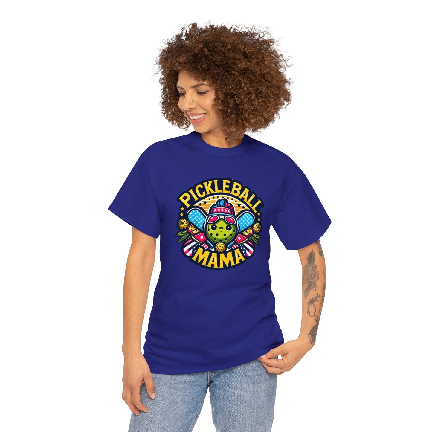 Pickleball Mama - Patriotic Sporty, Star-Spangled Athletic Graphic, Fun Pickleball Enthusiast - Unisex Heavy Cotton Tee