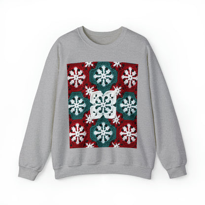 Christmas Snowflake Crochet, Festive Yuletide, Winter Wonderland Craft, Ice Crystal, Holiday Decor, Seasonal Adornments - Unisex Heavy Blend™ Crewneck Sweatshirt