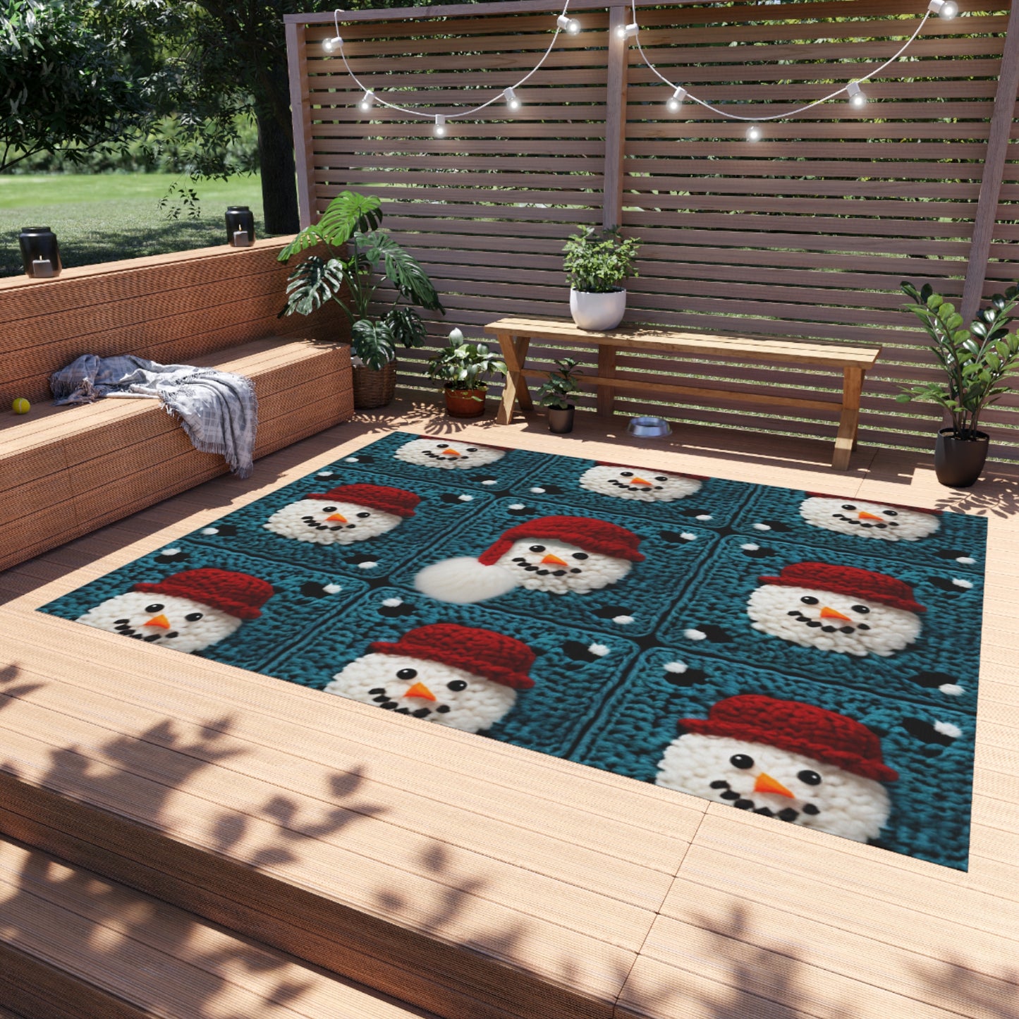 Snowman Crochet Craft, Festive Yuletide Cheer, Winter Wonderland - Outdoor Rug