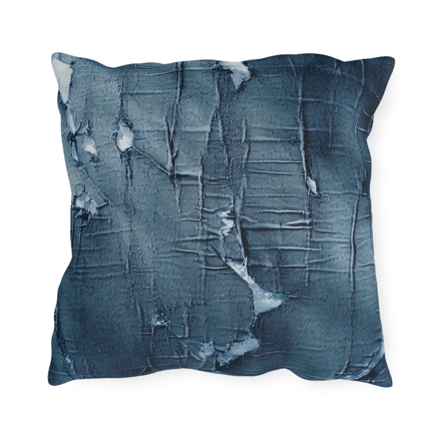 Distressed Blue Denim-Look: Edgy, Torn Fabric Design - Outdoor Pillows