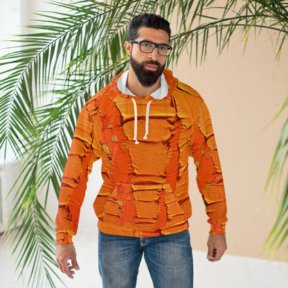 Naranja cítrico ardiente: tela vanguardista, desgastada e inspirada en la mezclilla - Sudadera con capucha unisex (AOP)