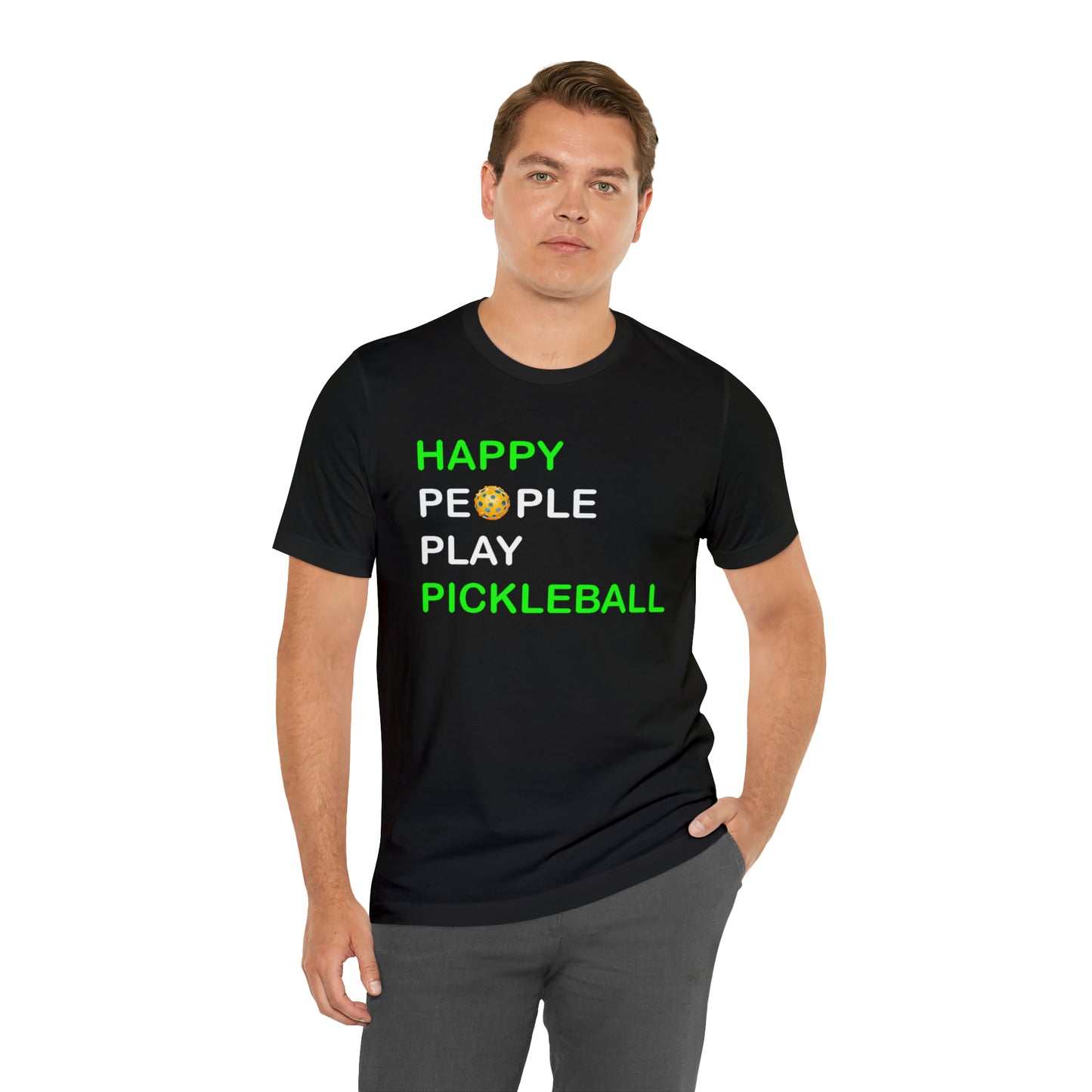 Happy People Play Pickleball スポーツ ゲーム ダブルス グラフィック - ユニセックス ジャージ 半袖 Tシャツ