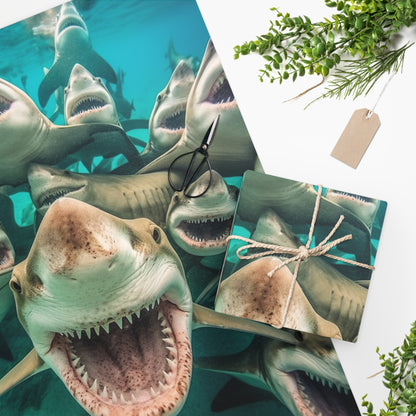 Laughing Lemon Sharks: Joyful Sea Jaws Ocean Deep - Wrapping Paper