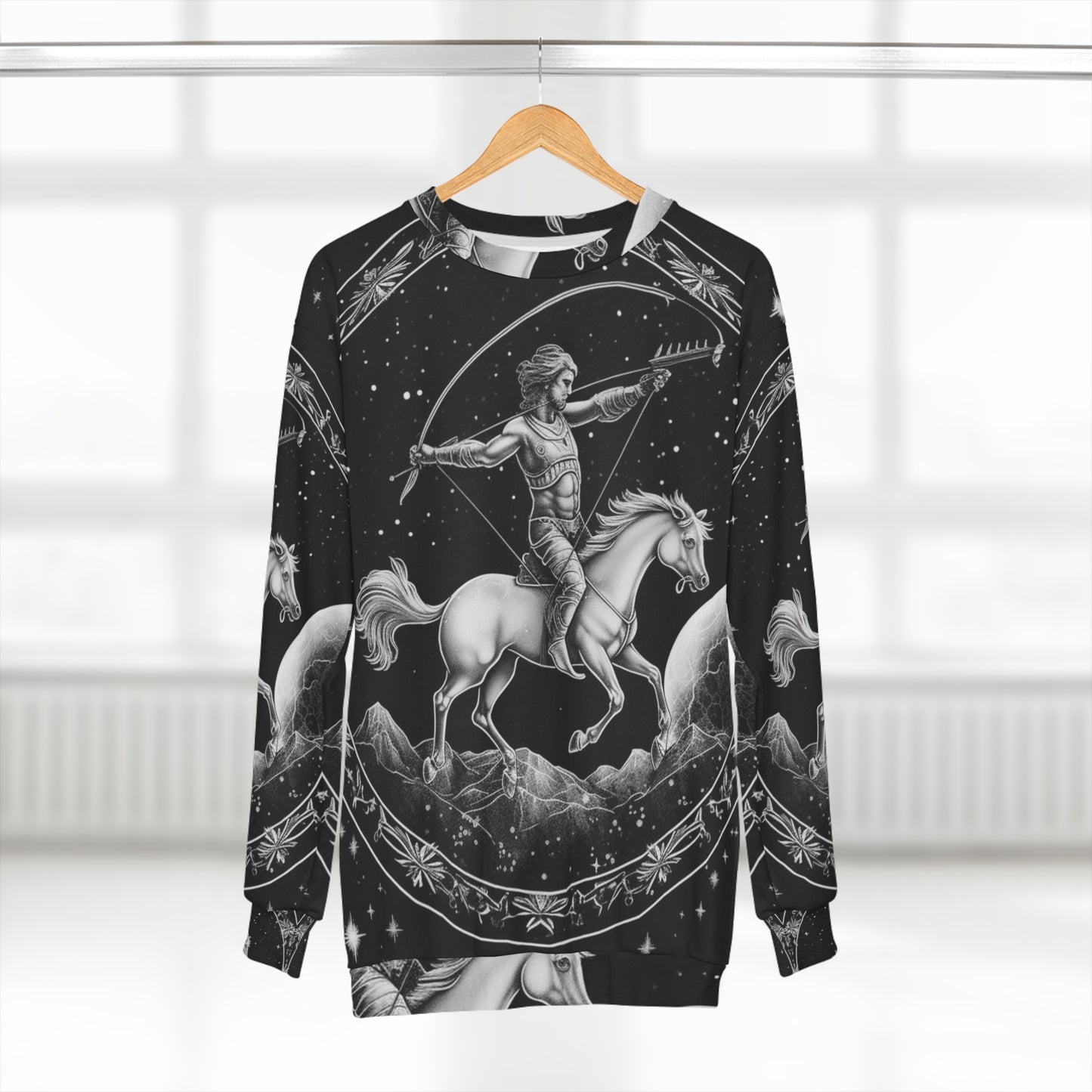 Sagitario Zodiaco Diseño de arquero blanco y negro - Sudadera unisex (AOP)