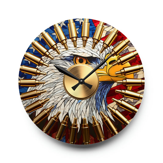 Eagle & Bullet Acrylic Wall Clock - Patriotic American Eagle Timepiece, National Pride Home Decor, Liberty & Freedom Wall Art