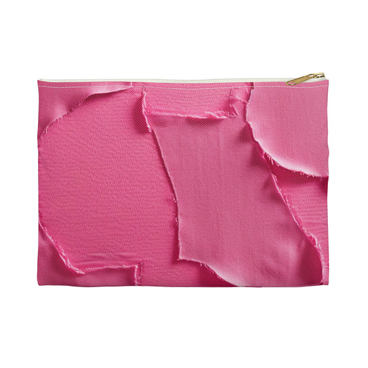 Distressed Neon Pink: Edgy, Ripped Denim-Inspired Doll Fabric - Accessory Pouch