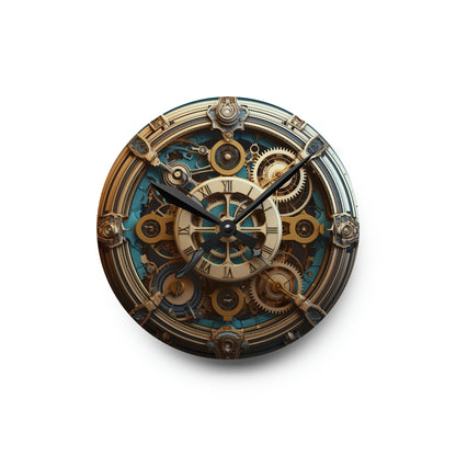 Steampunk Gear, Gold trim Blue Teal Design, Acrylic Wall Clock