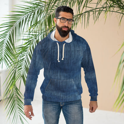 Indigo Splash: Washed Denim Reverie in Deep Blue - Unisex Pullover Hoodie (AOP)