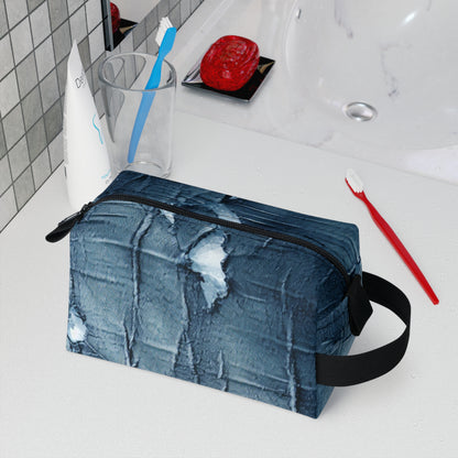 Distressed Blue Denim-Look: Edgy, Torn Fabric Design - Toiletry Bag