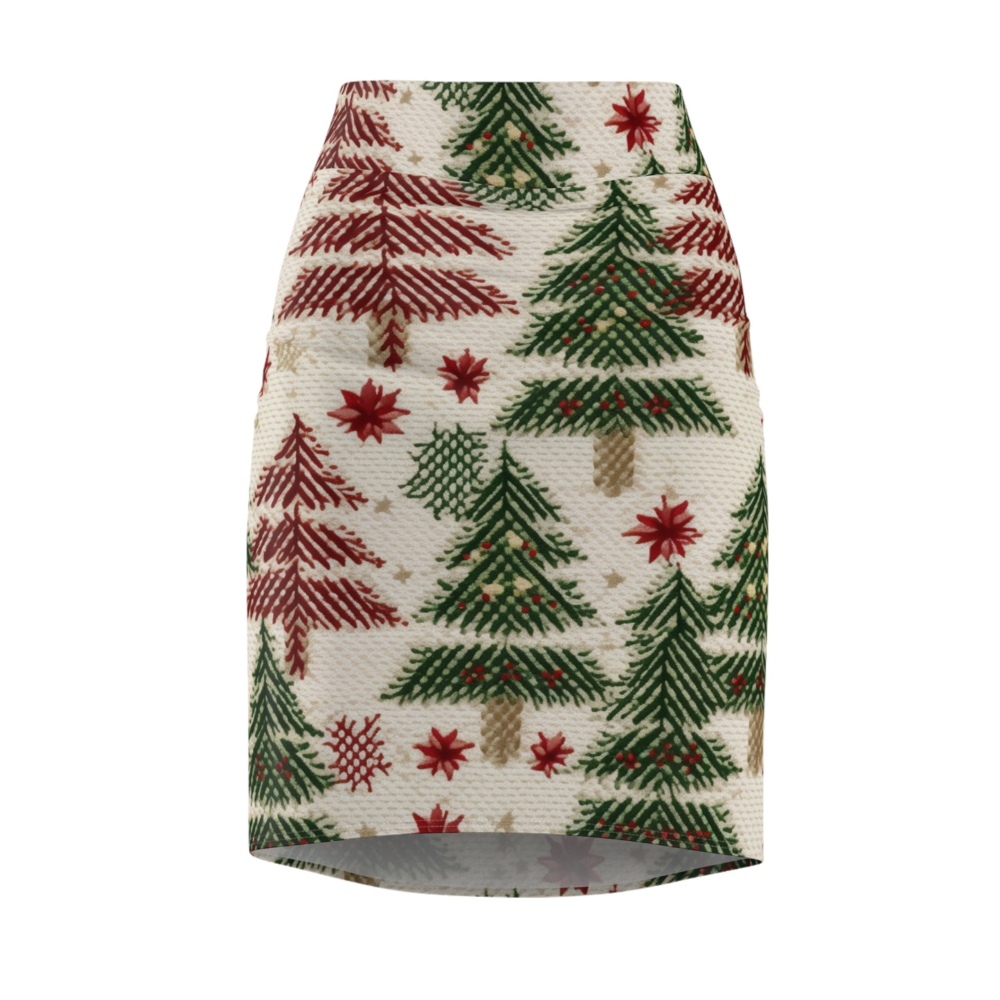 Embroidered Christmas Winter, Festive Holiday Stitching, Classic Seasonal Design - Women's Pencil Skirt (AOP)