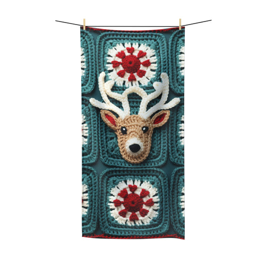 Christmas Reindeer Crochet, Wintry Wonderland Design, Festive Stag Motif. Embrace the Holiday Spirit - Polycotton Towel