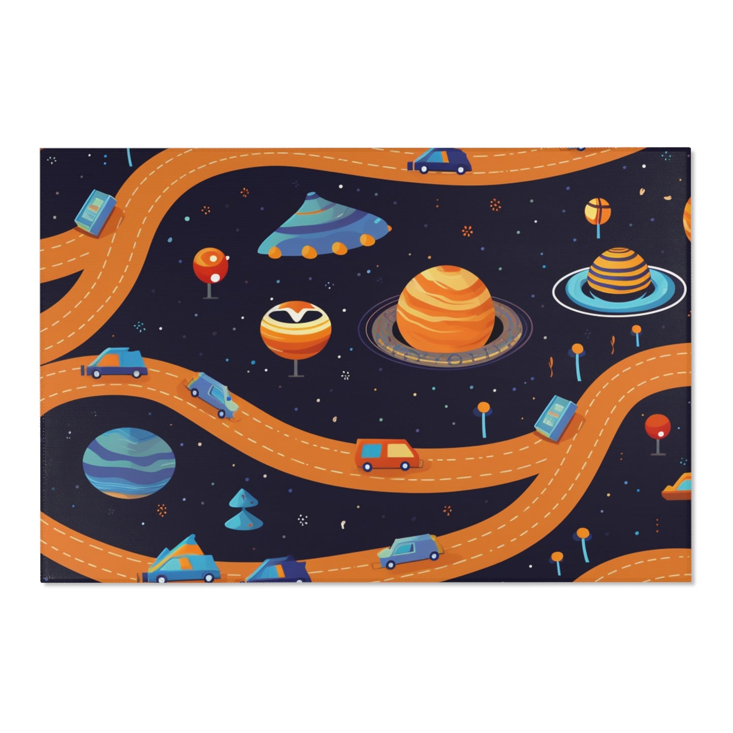 Space Odyssey: Kids Mars Play Roadway Galactic Space Area Rug in Various Sizes