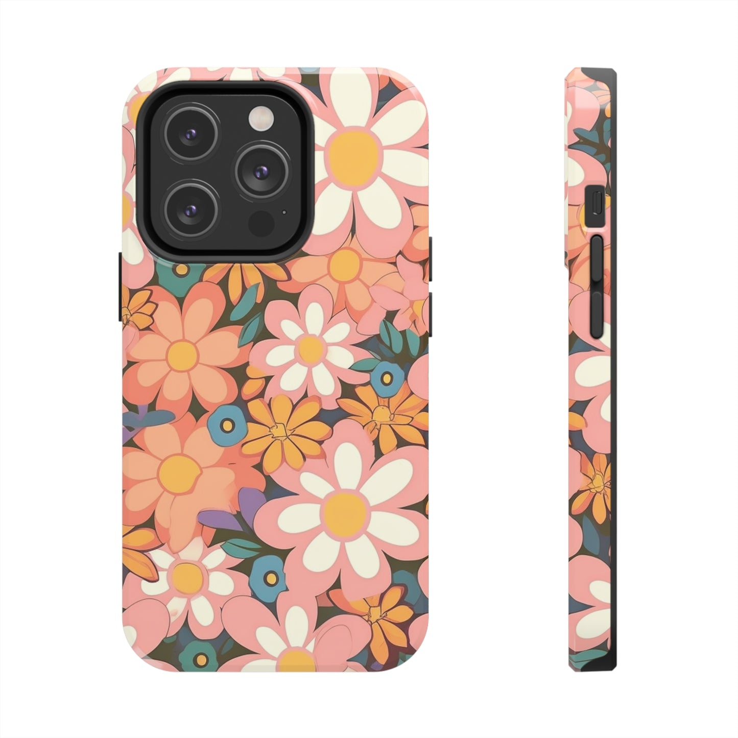 Groovy 1960s 1970s Pink & Orange Daisy Mod Floral - Tough Phone Cases