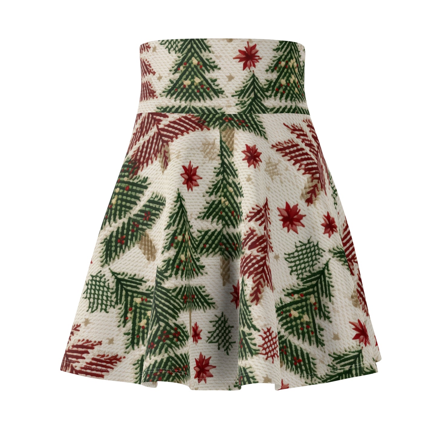 Embroidered Christmas Winter, Festive Holiday Stitching, Classic Seasonal Design - Women's Skater Skirt (AOP)