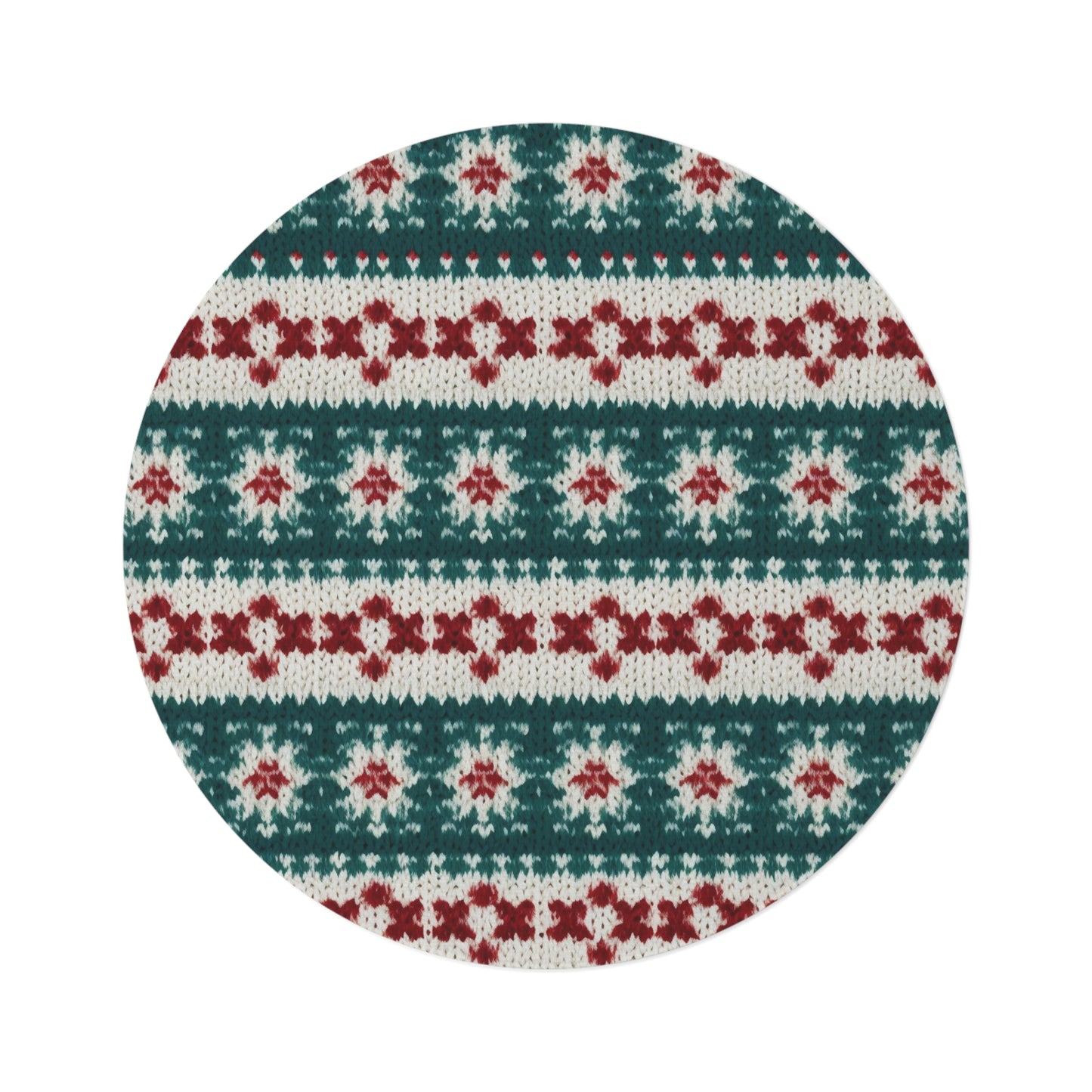 Christmas Knit Crochet Holiday, Festive Yuletide Pattern, Winter Season - Round Rug