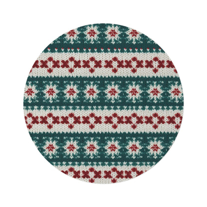 Christmas Knit Crochet Holiday, Festive Yuletide Pattern, Winter Season - Round Rug