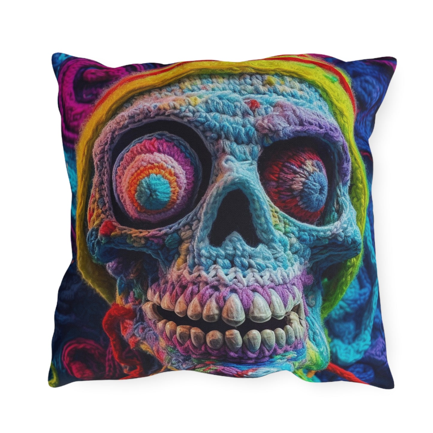 Crochet Skull Halloween Scary Horror Design - Outdoor Pillows