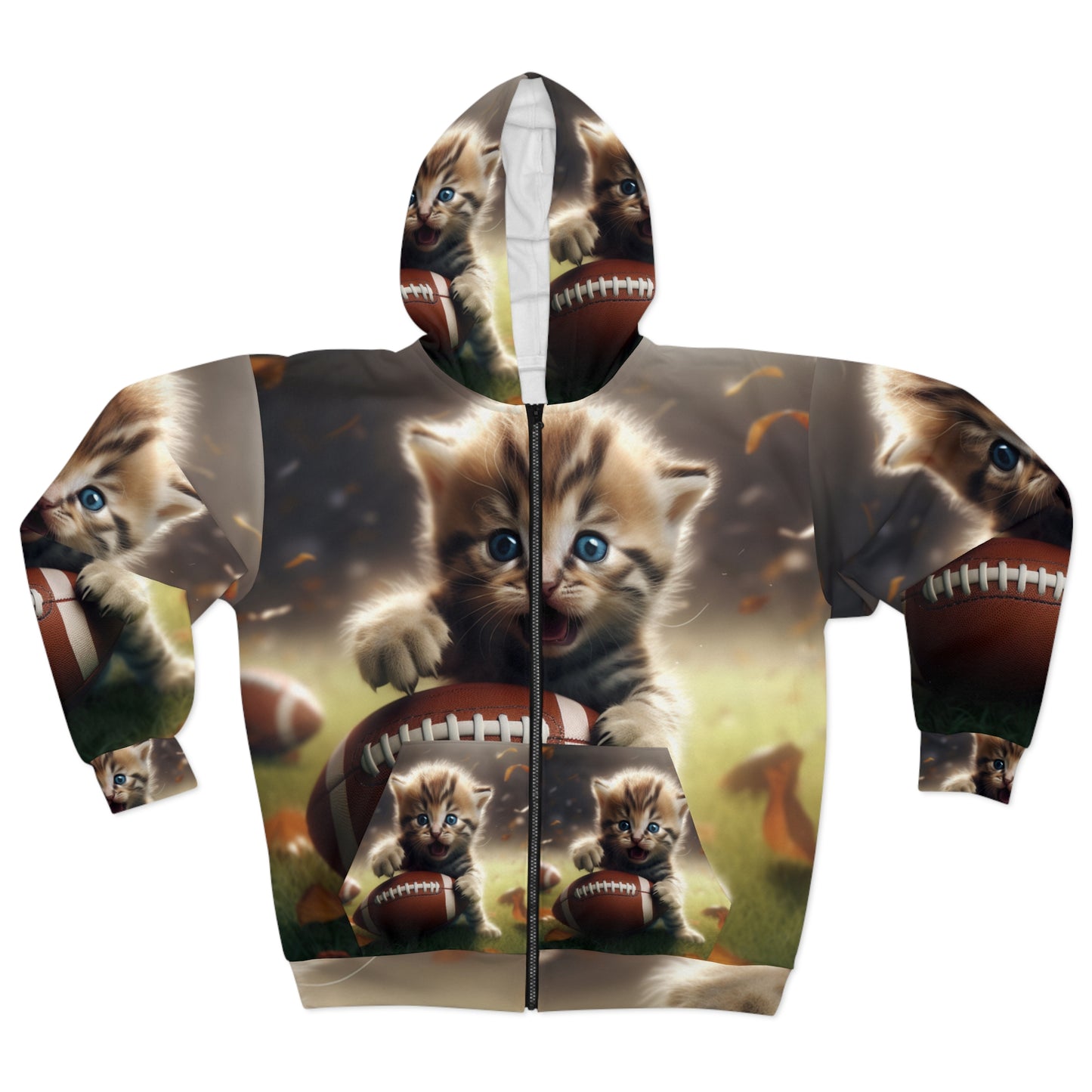 Football Kitten Touchdown: Tabby's Winning Play Sport Game - Unisex Zip Hoodie (AOP)