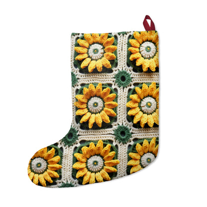 Elegancia de crochet de girasol, diseño Granny Square, motivo floral radiante. Lleva la calidez de los girasoles a tu espacio - Medias navideñas