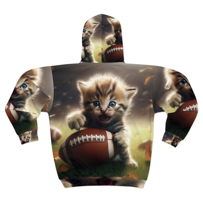 Football Kitten Touchdown: Tabby's Winning Play Sport Game - Unisex Zip Hoodie (AOP)