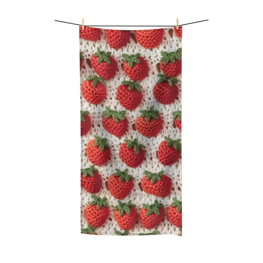 Strawberry Traditional Japanese, Crochet Craft, Fruit Design, Red Berry Pattern - Polycotton Towel