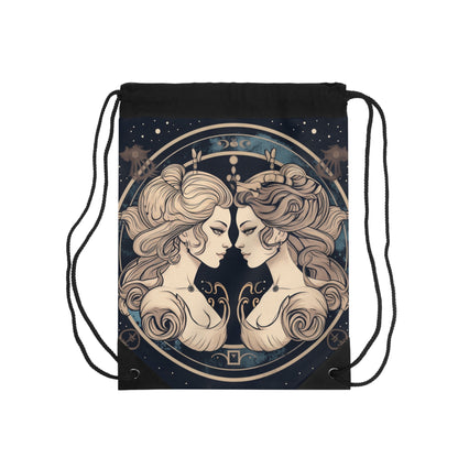 Duality of Gemini - Expressive Twins Zodiac Astrology - Drawstring Bag