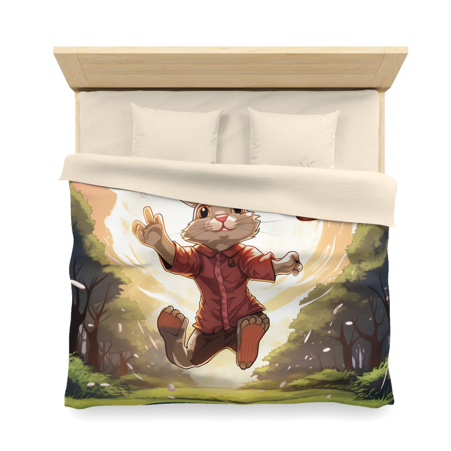 Disc Golf Rabbit: Bunny Aiming Frisbee for Basket Chain - Microfiber Duvet Cover