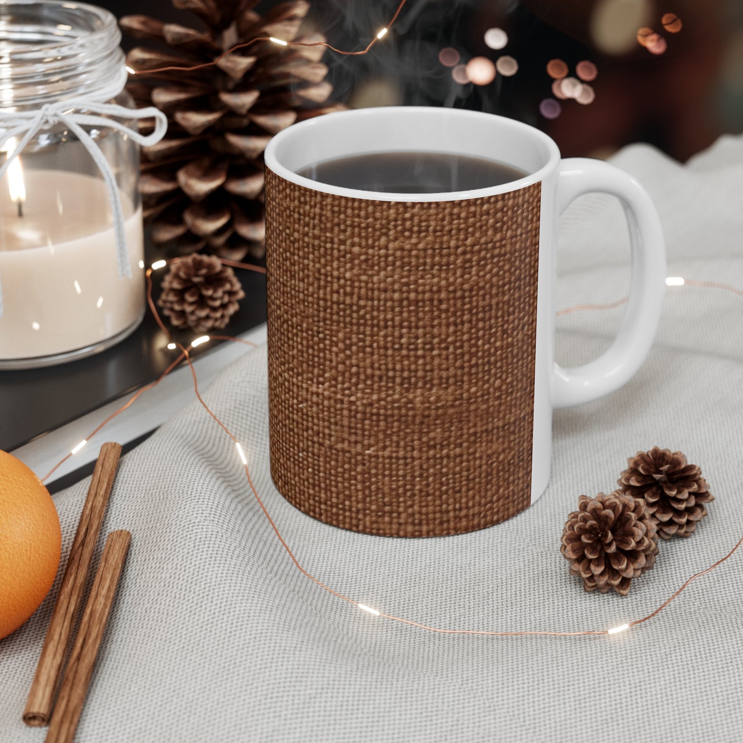 Luxe Dark Brown: Denim-Inspired, Distinctively Textured Fabric - Ceramic Mug 11oz