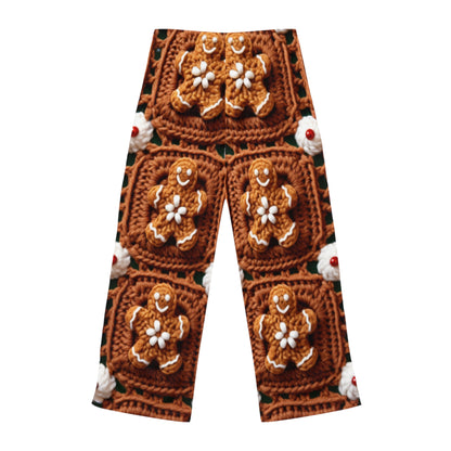 Gingerbread Man Crochet, Classic Christmas Cookie Design, Festive Yuletide Craft. Holiday Decor - Women's Pajama Pants (AOP)