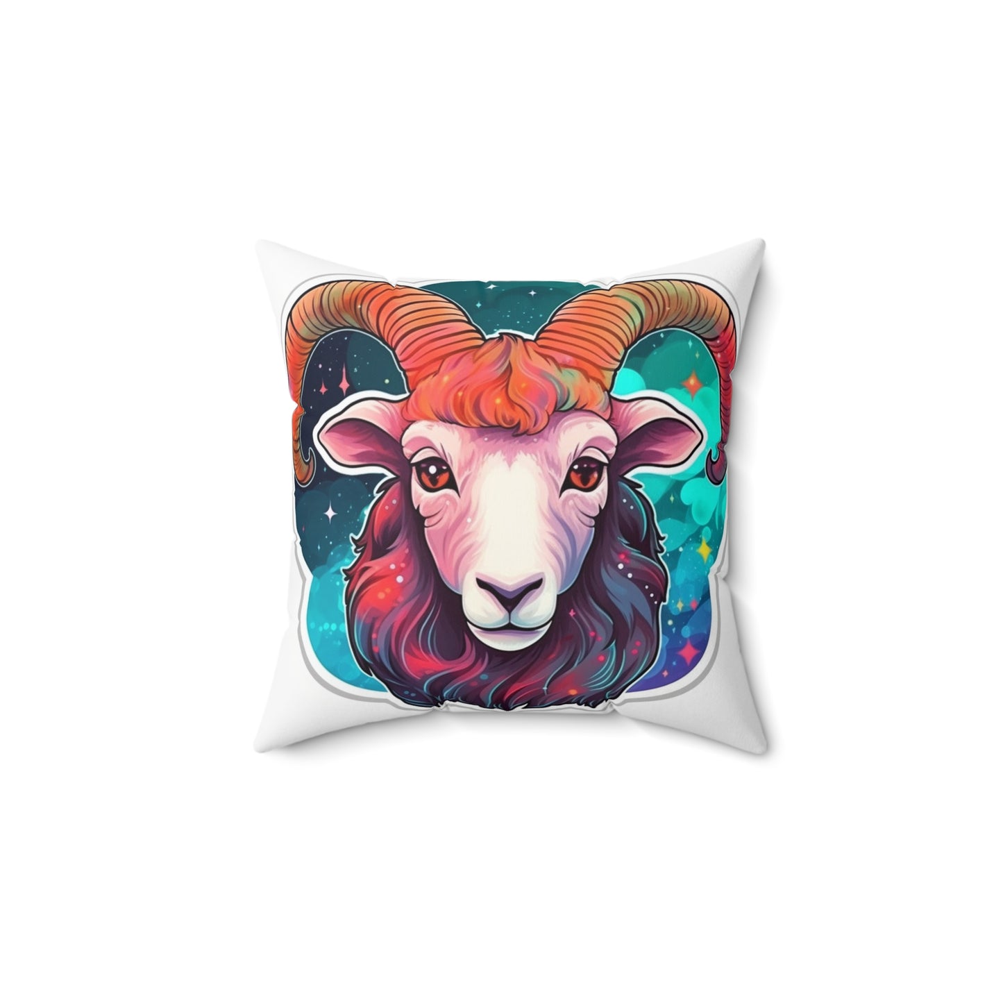 Signo del zodiaco Aries - Símbolo de astrología cósmica de color vivo y brillante - Almohada cuadrada de poliéster hilado 